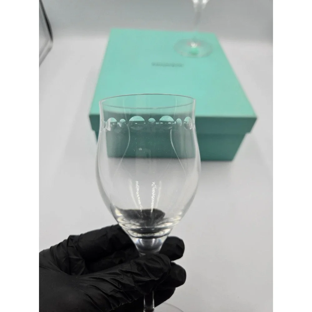 Tiffany & Co NEW Crystal Wine Glasses Set of 2 Etched Platinum Band Gift Boxed
